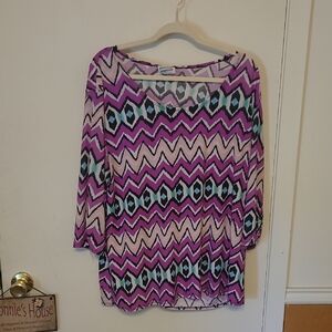 Purple and Black 3/4 Sleeve Boxy Blouse